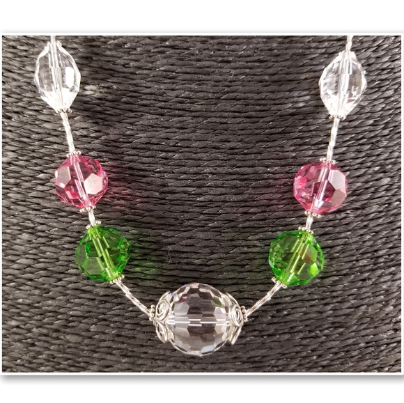 ***SOLD***Pink, Clear & Green Swarovski and Sterling Set - Picture 4 of 9